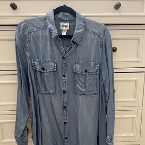 Led soft denim long button up shirt